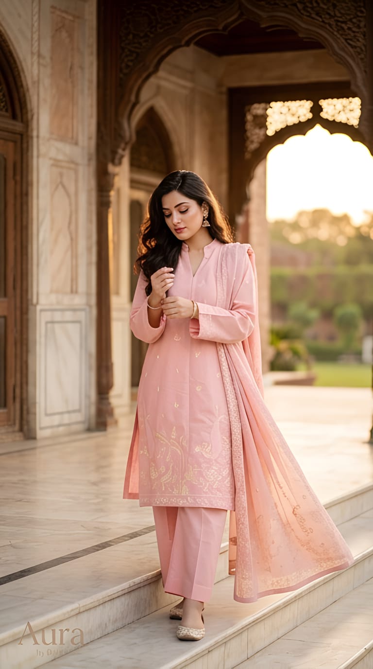 Rosé Noor Premium Embroidered Suit Set– 2  Piece