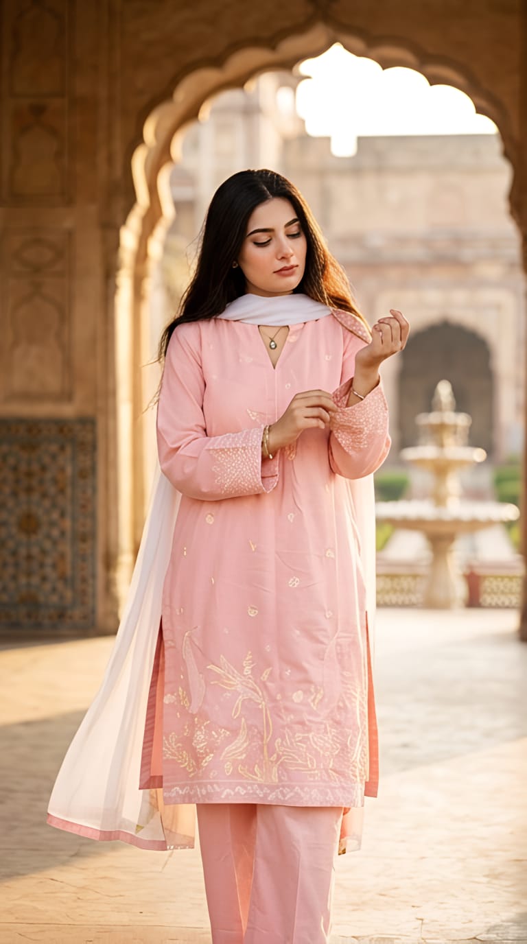 Rosé Noor Premium Embroidered Suit Set– 2  Piece